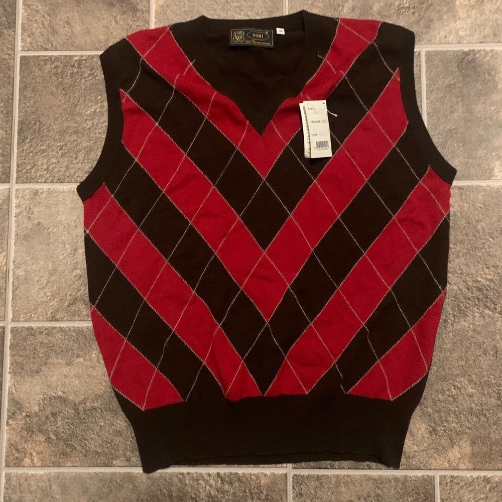 Gobi Mongolian Cashmere Crew Neck Sleeveless Sweater Vest Red Brown Medium